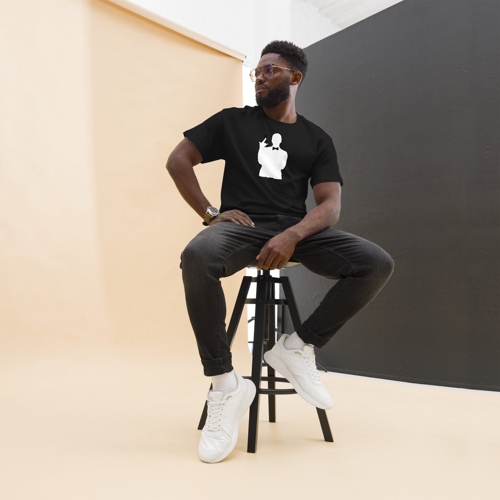 "Exactly How It's `Posed to Be" Men's White Silhouette Logo T-Shirt